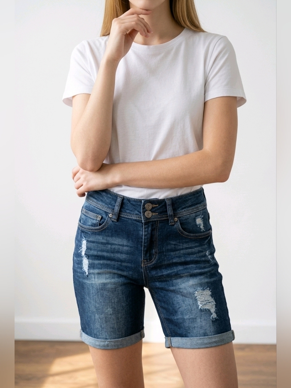 Indigo Rein Dark Blue Distressed Super LUXE Denim Shorts
